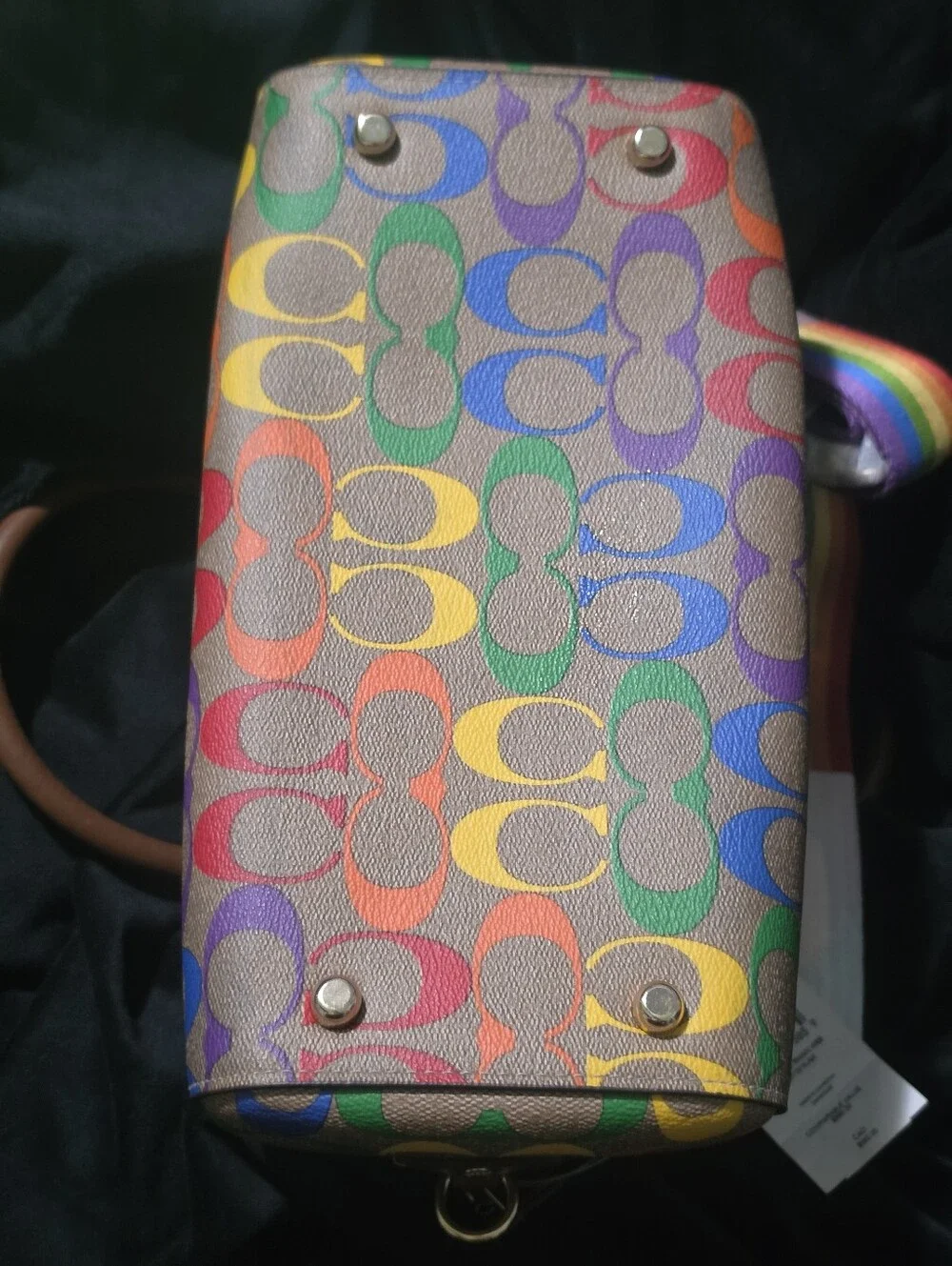 Brand New ...Coach Multicolor Signature Satchel with Rainbow Logo Pattern